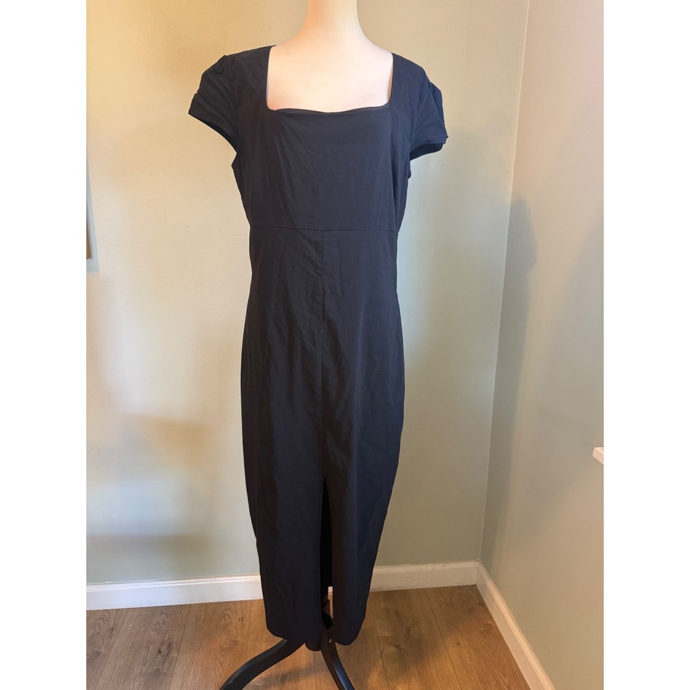 Fashion Nova Valerie Midi Dress Black Square Neck Puff Sleeve 2X boho whimsi NWT